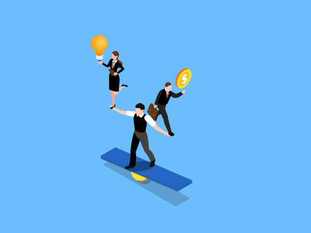 good balance between idea, time and work isometric 3d vector conceptのイラスト素材
