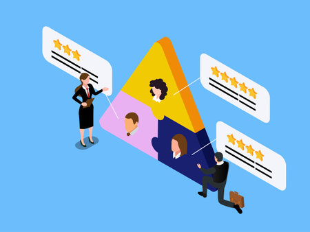 HR managers look at rating of freelancers, job candidates isometric 3d vector conceptのイラスト素材