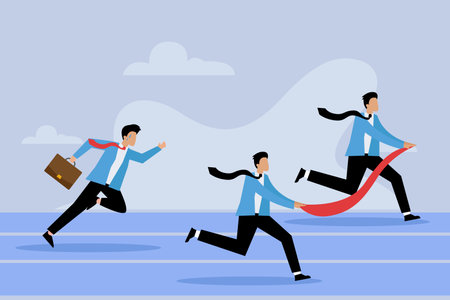 Business people running with a red rope. Vector illustration in flat styleのイラスト素材