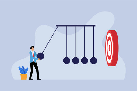 Businessman with big pendulum and target. Business concept vector illustration.のイラスト素材