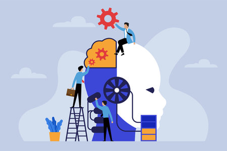 Business team working together to build a big brain. Concept business vector illustration.のイラスト素材