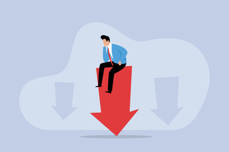 Businessman sitting on a red arrow. Vector illustration in a flat styleのイラスト素材