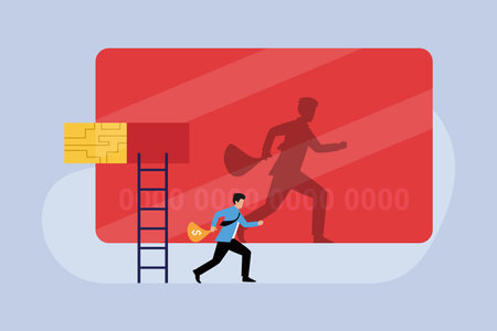 Businessman running to escape from the office. Business concept vector illustration.のイラスト素材