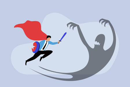 Businessman running with sword in hand. Superhero concept vector illustration.のイラスト素材