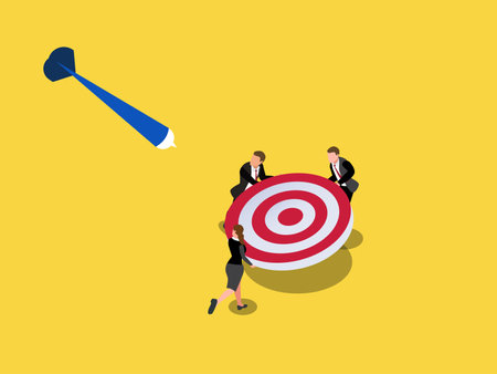 Business team Success or teamwork helping to achieve target isometric 3d vector concept