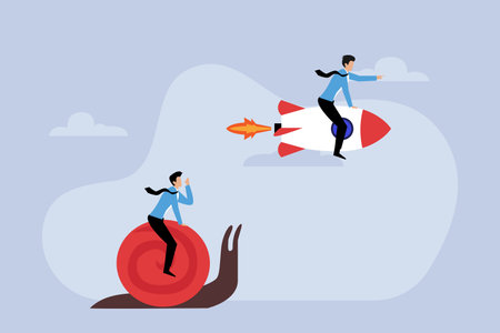 Boost fast speed to win business competition, high performance employee 2d flat vector illustrationのイラスト素材