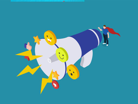 Powerful Speaker Using a Megaphone for Social Influence 3d flat vector illustrationsのイラスト素材