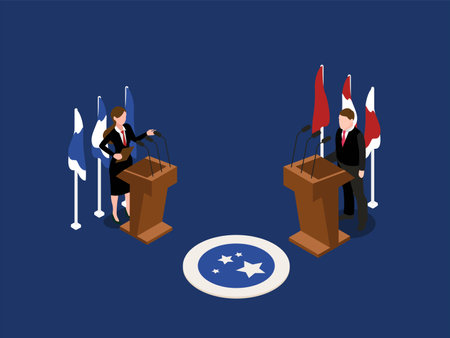 Political Debate and International Relations - Isometric Illustration of Leaders Discussing 3d flat vector illustrationsのイラスト素材