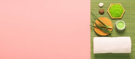 Various accessories natural remedies clay salt cream for body skin care at home. Spa treatments concept health beauty.の写真素材