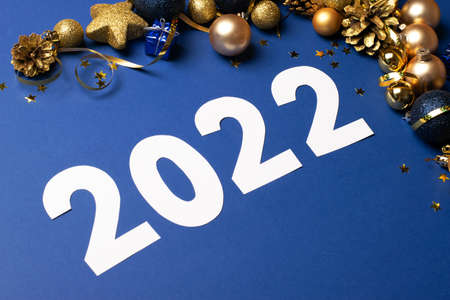 Festive composition layout mockup postcard for Christmas or New Year with numbers 2022.の写真素材