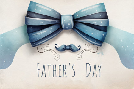 Mens accessory blue bow tie, Fathers Day concept. Holiday card template, invitation. Illustration, generated by AIの写真素材