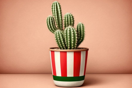 Mexican national holiday Cinco de Mayo. Traditional Mexican cactus, red and white bright background. Illustration generated by AIの素材