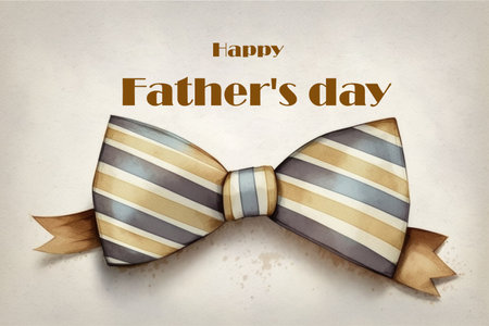 Male accessory brown bow tie, text Happy Fathers Day. Holiday card template, invitation. Illustration generated by AIの写真素材