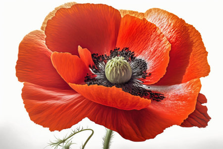 Red poppy flower on white background. Template, mockup for postcard invitation, copy space. Illustration generated by Aiの素材