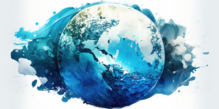 Planet Earth in concept of ecology, nature conservation, environmental protection, Earth Day, Water Day. Illustration generated AIの素材
