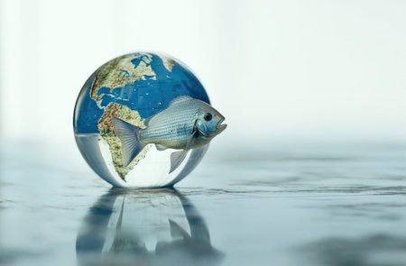 A beautiful fish in drop water. concept of ecology, nature conservation, environmental protection. Illustration generated by AIの素材
