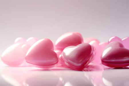 Pink hearts on a light background, close-up, copy space. Concept for Valentines Day, Mothers Day, Wedding.の素材