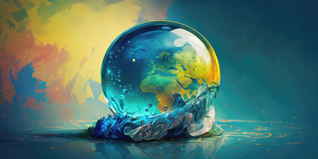Planet Earth in concept of ecology, nature conservation, environmental protection, Earth Day, Water Day. Illustration generated AIの素材