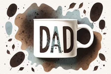 Cup of coffee with phrase Dad, light background top view. Holiday card template. Illustration generated by AIの写真素材