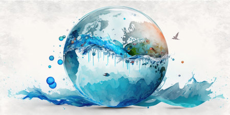 Planet Earth in concept of ecology, nature conservation, environmental protection, Earth Day, Water Day. Illustration generated AIの素材