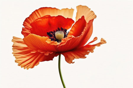 Red poppy flower on white background. Template, mockup for postcard invitation, copy space. Illustration generated by Aiの素材