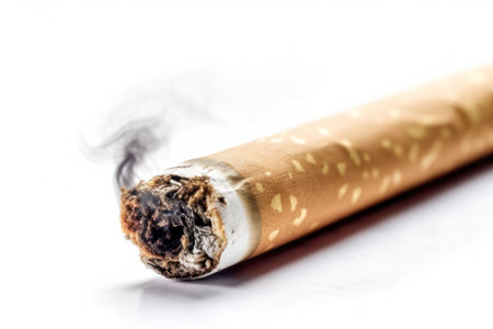 Smoking cigarette, cigarette burning and tobacco smoke, light background. copy space. World no tobacco day.の写真素材