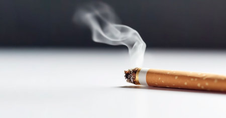 Smoking cigarette, cigarette burning and tobacco smoke, light background. copy space. World no tobacco day.の写真素材