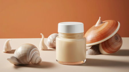 Cosmetics cream, gel, serum with snail mucin, Asian cosmetics, pastel background. Spa and relaxation concept, natural organic skin care cosmeticsの素材