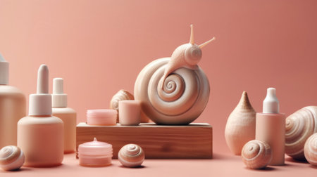 Various cosmetic products cream, gel, serum with snail mucin, Asian cosmetics. Spa and relaxation concept, natural organicの素材