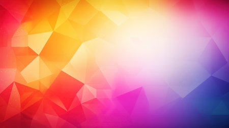 Abstract digital background of blue red yellow volumetric triangles. Modern multi-colored background from bright mosaicの素材