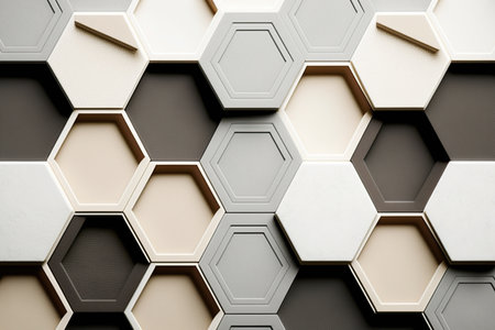 Abstract background of volumetric hexagons, colors in the Bauhaus style. Artistic background, Template for postcardの素材