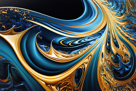 Fluid Art Gold blue liquid acrylic, acrylic paint mixing. Splashes of bright paint on canvas. Fashion liquid artの素材