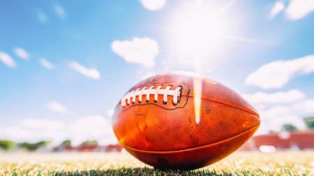 American football, leather traditional American football ball, close-up. Traditional favorite sportの素材