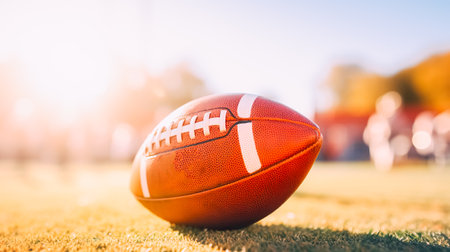 American football, leather traditional American football ball, close-up. Traditional favorite sportの素材
