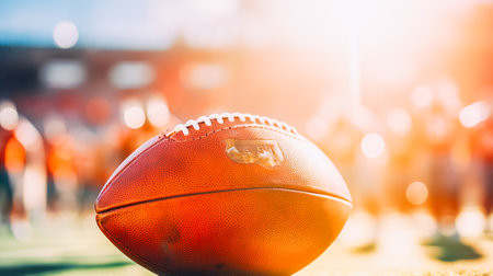 American football, leather traditional American football ball, close-up. Traditional favorite sportの素材