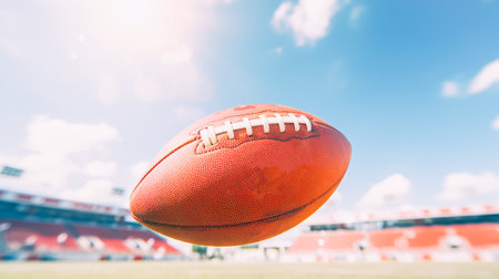 American football, leather traditional American football ball, close-up. Traditional favorite sportの素材