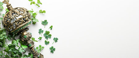 Bishop St. Patricks crozier and shamrock on a light background. Holiday St. Patricks Day Backgroundの素材