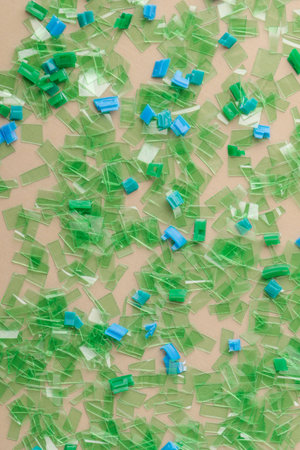 Plastic waste fragments causing environmental pollution and recycling issues