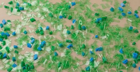 Plastic waste fragments causing environmental pollution and recycling issues