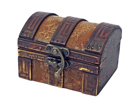 Isolated antique wooden chest on white backgroundの写真素材
