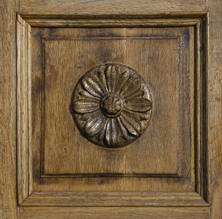 Carved wood panel with floral ornamentsの写真素材