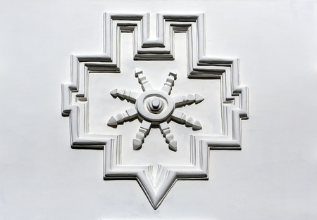 Ornate panel chiseled in stone, painted whiteの写真素材