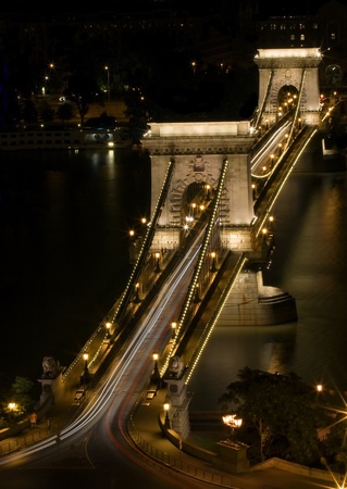 Night shot of the Chain Bridge in Budapest, Hungaryのeditorial素材