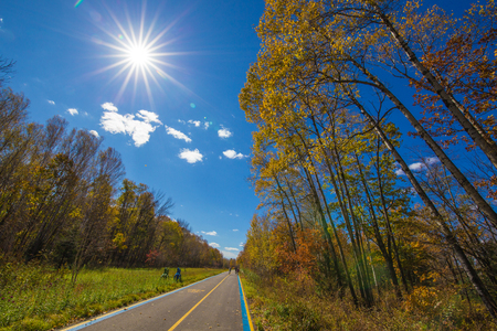cycling on the autumn roadの写真素材