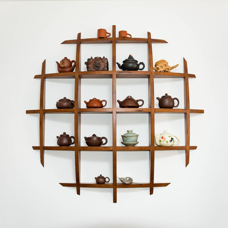 Chinese tea set on a rackの写真素材