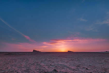 Sunset photo of Danxia landform in Qinghai, Chinaの写真素材