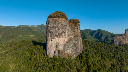 Panoramic view of the famous rock formation of Meteora in Greeceの写真素材