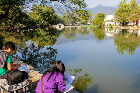 hongcun in yixian county, huangshan, anhui provinceのeditorial素材