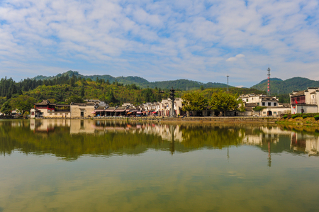 In 2011, lake view of the village of xiugu, in yixian county, anhui province.のeditorial素材