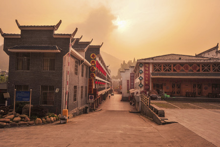 Landscape view of an ancient town in China during  sunsetのeditorial素材